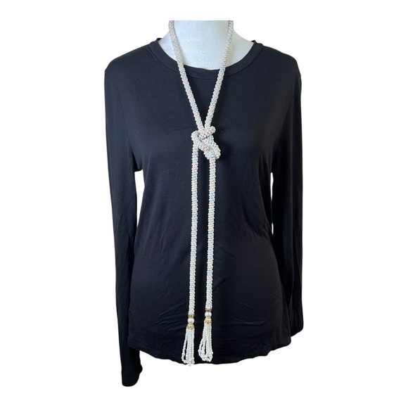 VTG Faux Pearl Beaded White Gold Rainbow Thread Tassel Strand Belt Sash Elegant - Picture 3 of 12